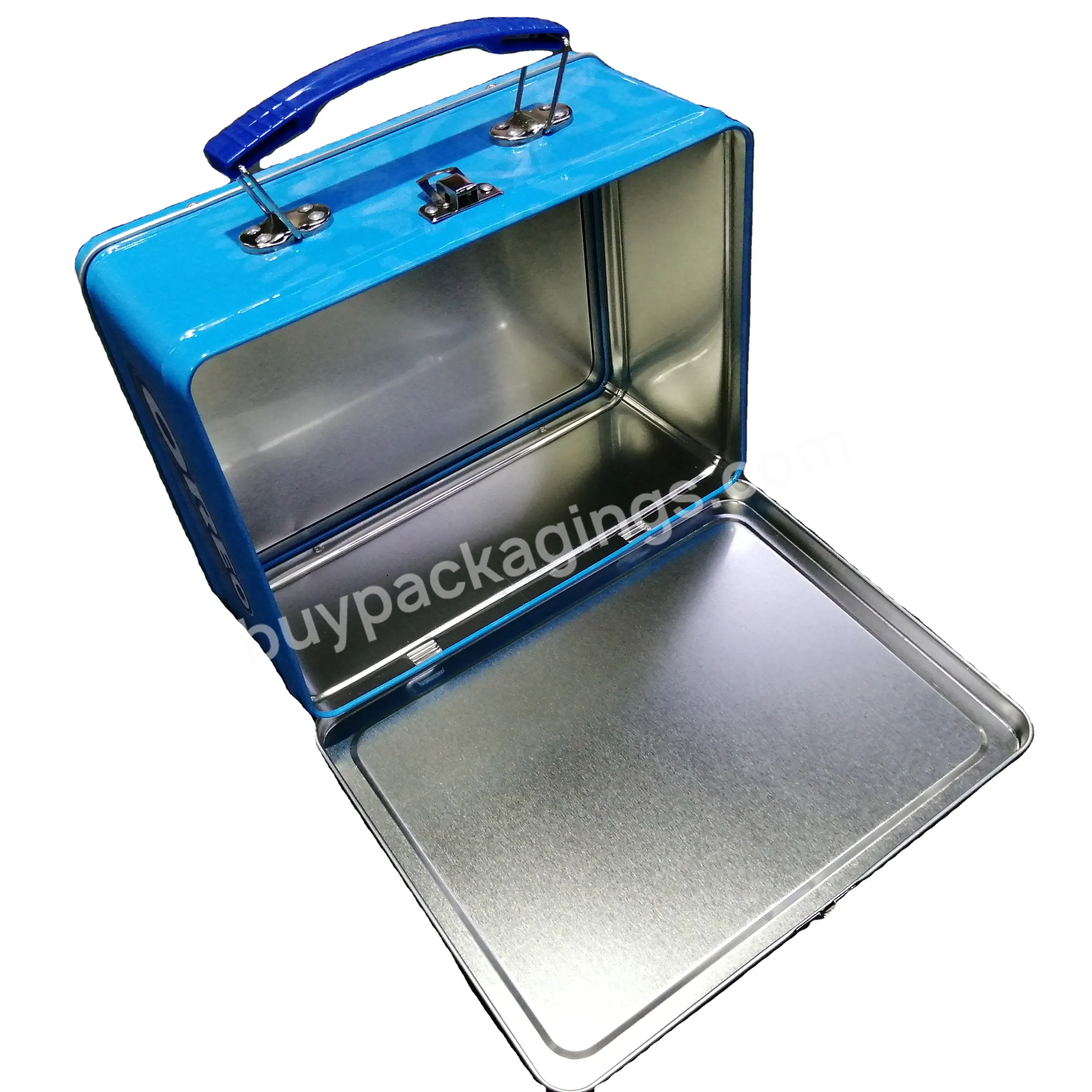 Hot Sale Fancy Popular Size Lunch Tin Box With Handle And Lock For Promotion Action 205x148x98mm 219x172x98mm