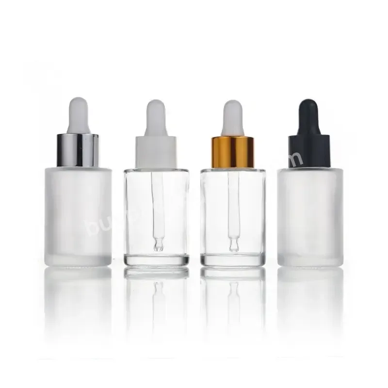 Hot Sale Frosted 15ml 20ml 30ml 50ml Flat Shoulder Clear Glass Serum Essential Oil Matte Glass Dropper Bottle For Skin Care