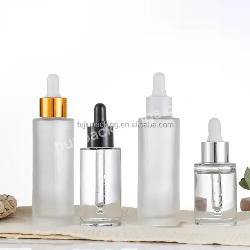 Hot Sale Frosted 15ml 20ml 30ml 50ml Flat Shoulder Clear Glass Serum Essential Oil Matte Glass Dropper Bottle For Skin Care