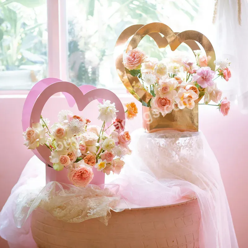 Hot Sale Heart Flower Handbag Flower Hand Basket Customized Paper Gift Box Bouquet Flower Box