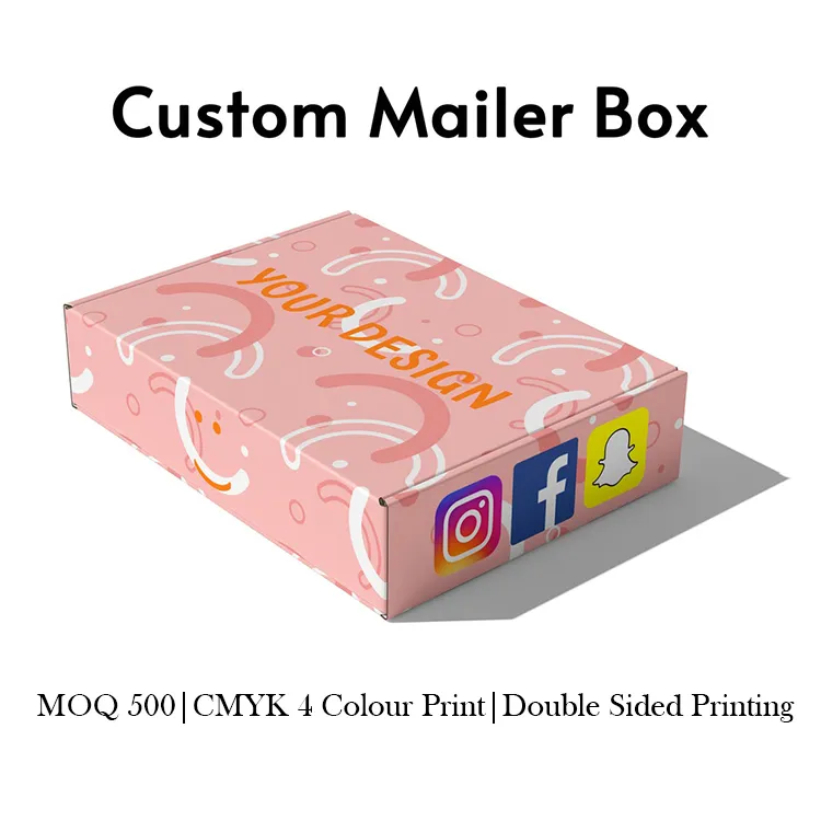 Hot Sale High Quality OEM Custom Logo Both Sides Printing Pink Shipping Mailer Corrugated Packaging Box