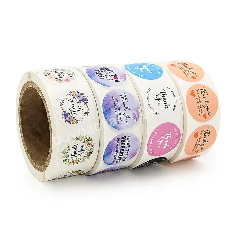 Hot Sale High Quality Printing Self-adhesive Paper Support Small Business Roll 500 Labels Stock Thank You Round Stickers