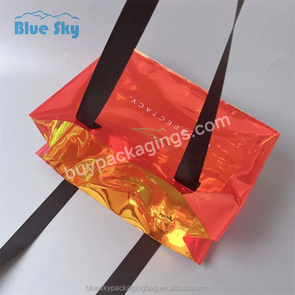 Hot Sale High Quality Wholesale Custom Red Pvc Holographic Tote Bag Iridescent Shopping Bags