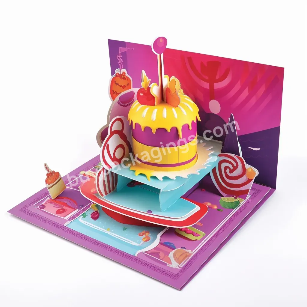 Hot Sale Low Moq 3d Pop Up Greeting Cards Happy Birthday Cake Pop-up Cards For Birthday Pop Up Cards