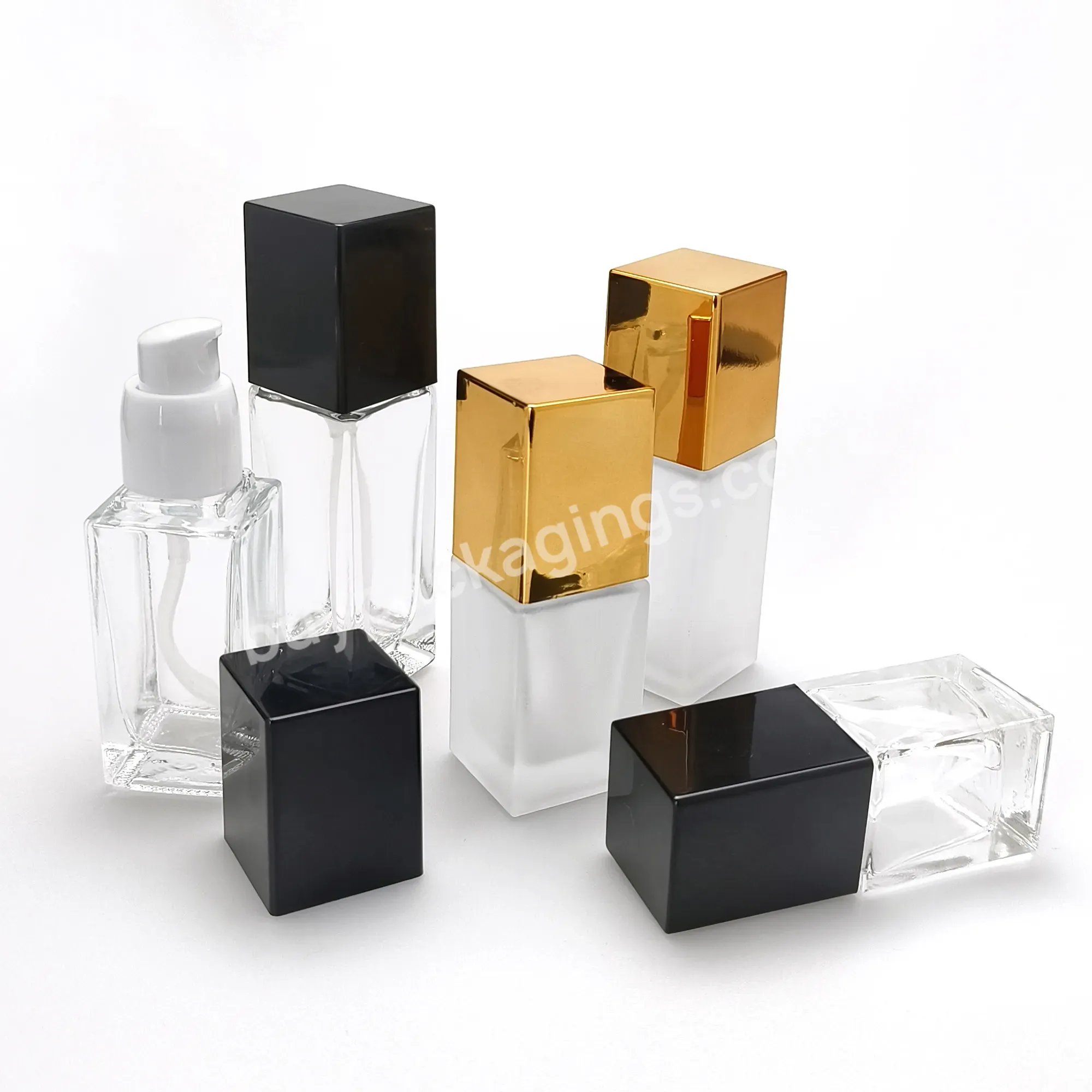 Hot Sale Luxury Clear Bb Cream Cosmetic Press Pump Bottle Packaging Straight Sided Empty Liquid Foundation Cream Glass Bottles