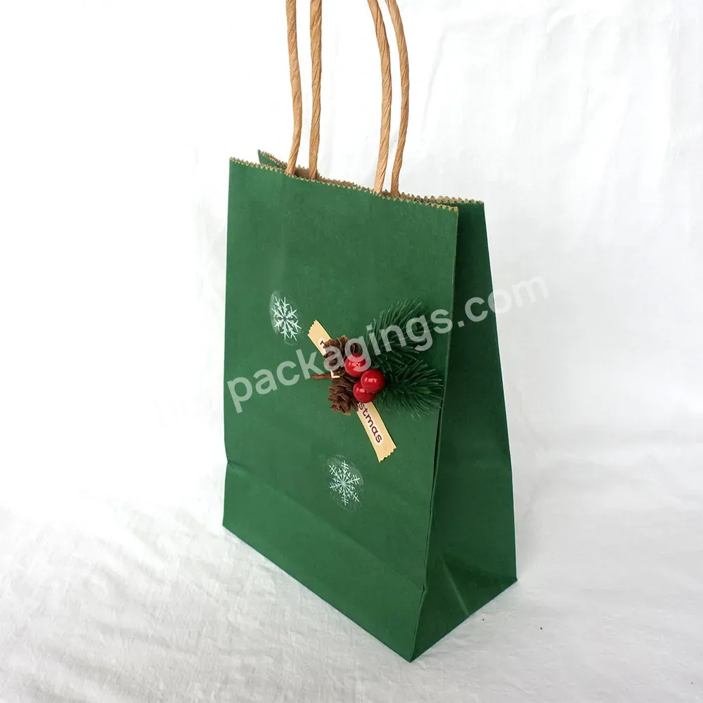 Hot Sale Merry Christmas Candy Gift Kraft Paper Bag Custom Cute Paper Gift Bag