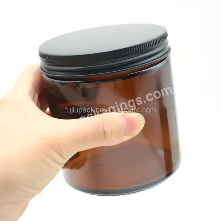 Hot Sale Metal Lids Amber 16oz 500ml Empty Recycled Straight Sided Glass Candle Jars