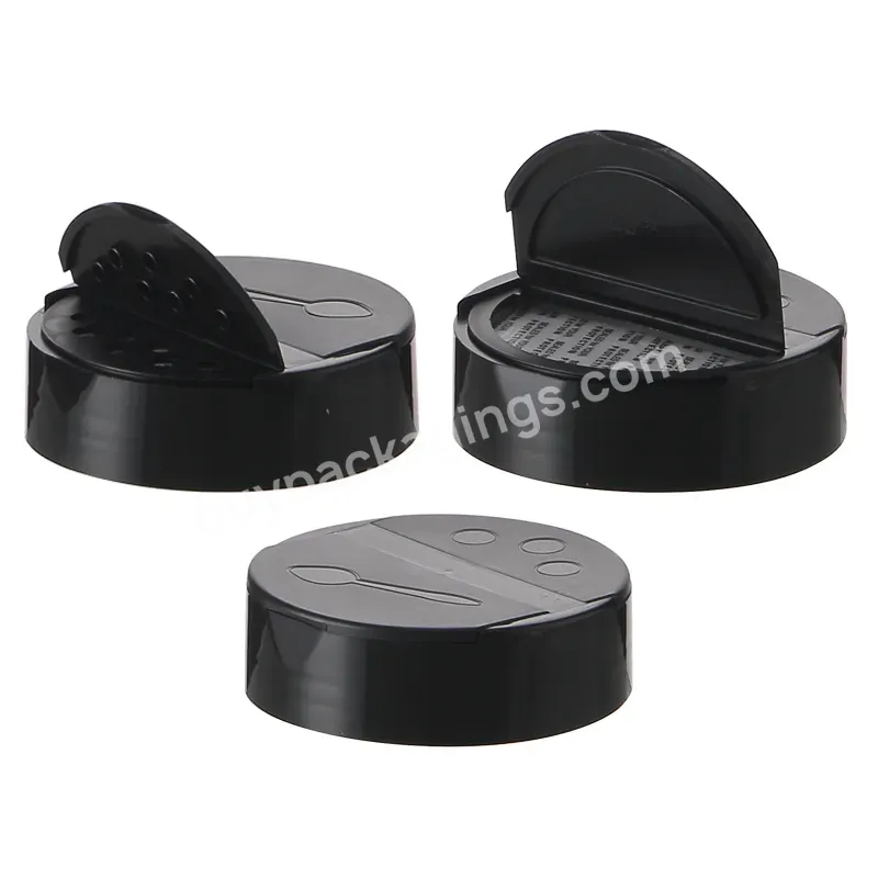 Hot Sale Oem 52mm Pp Plastic Black Flip Top Cap With Hole Press Disc Top Caps For Cosmetic Bottles