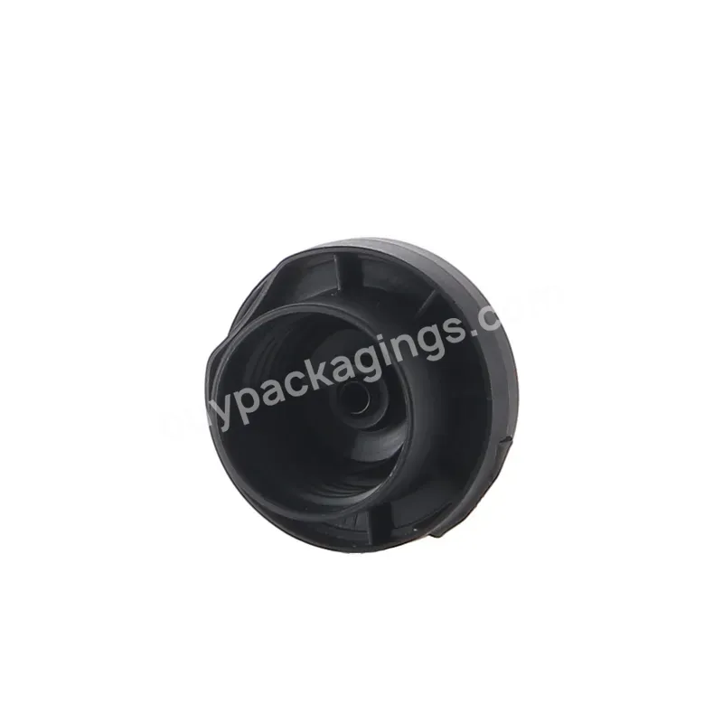 Hot Sale Oem 52mm Pp Plastic Black Flip Top Cap With Hole Press Disc Top Caps For Cosmetic Bottles