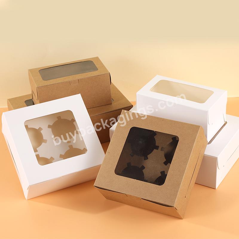Hot Sale Packaging Grid Egg Tart Brown Kraft Paper Holes Cupcake Bakery Muffin Cup Cake Packaging Box Container With Window