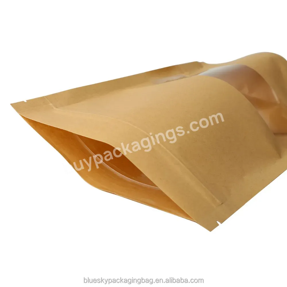 Hot Sale Plastic Zipper Food Storage Bag Brown Kraft Paper Stand Up Pouch Packaging Bag With Window For Snack Nut