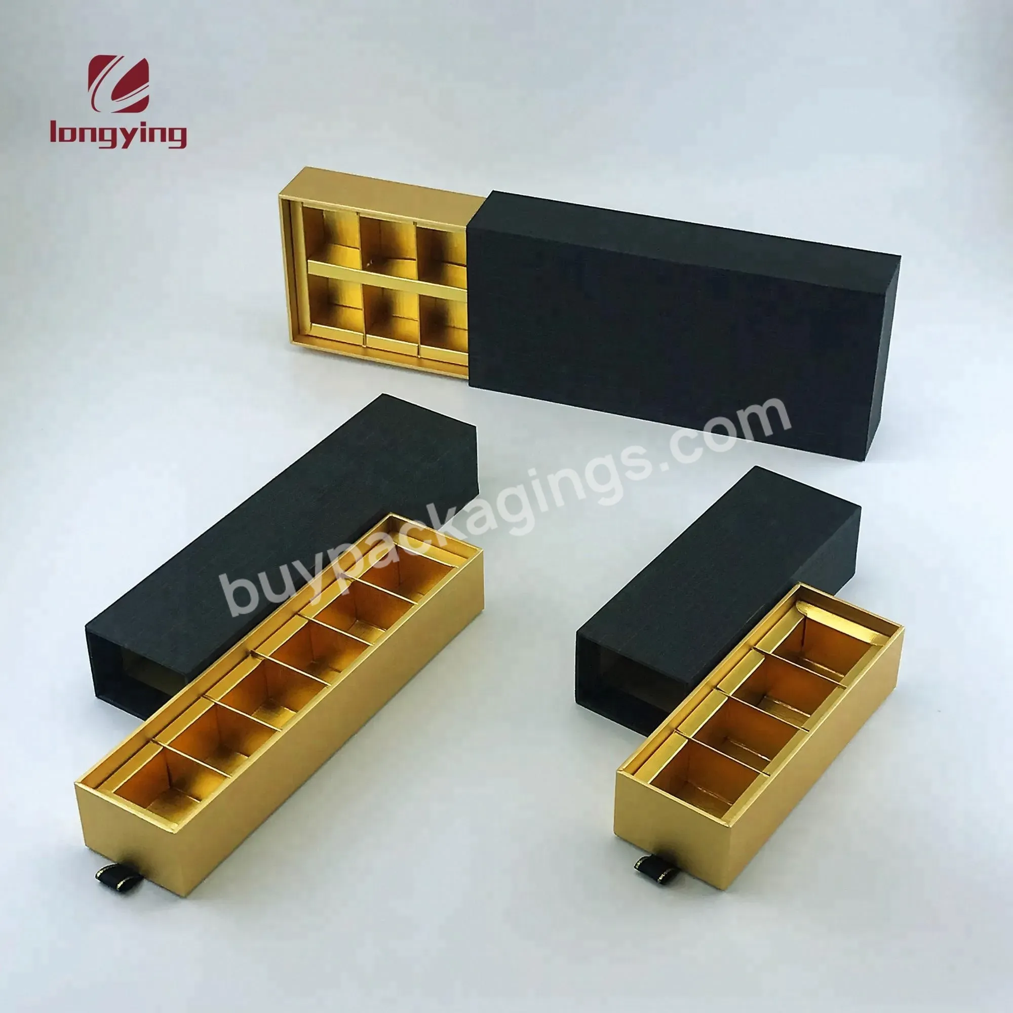 Hot Sale Products Matte Black Mini Cardboard Box With 6 Pcs/9/pcs/12 Pcs Ribbon For Chocolate/candy/pastry Boxes