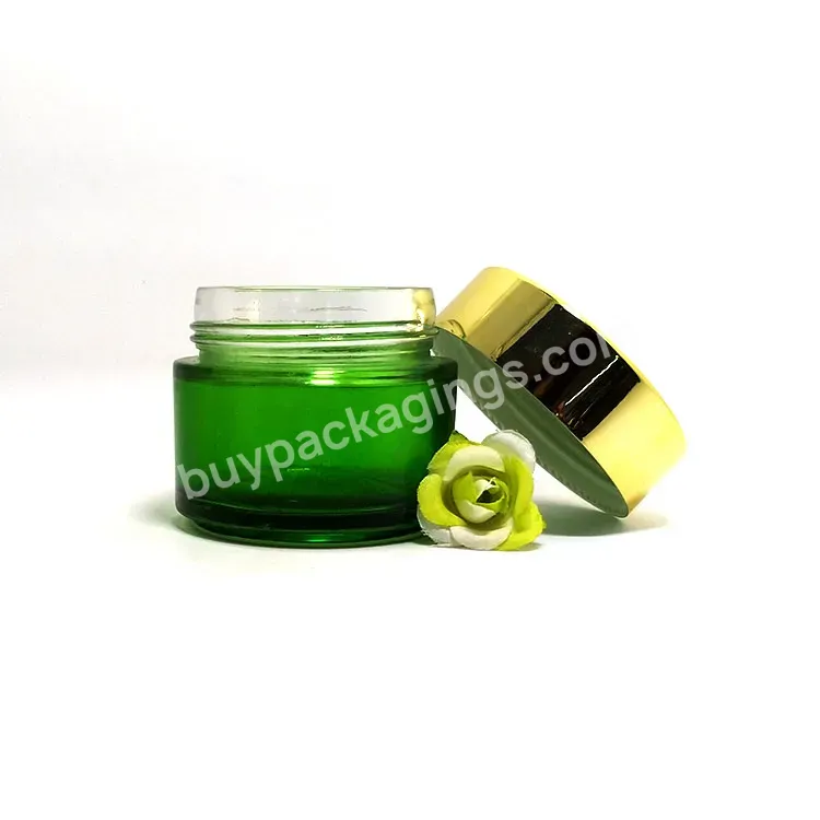 Hot Sale Skin Care Green Frosted Glass Jars Cosmetic Face Cream Container With Gold Lid 5g 10g 15g 30g 50g 100g