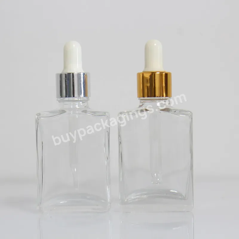 Hot Sale Square Skin Care Essential Fragrance Oil Serum 30ml 50ml Cosmetic Dropper Glass Bottle With Silver Gold Cap - Buy Serum Container,30ml Serum Bottle,Dropper Bottle.