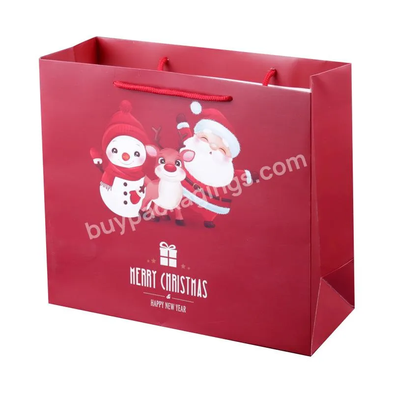 Hot Sale Stock Ready To Ship Cartoon Kids Santa Claus Christmas Paper Candy Merry Paper Bag with Handle