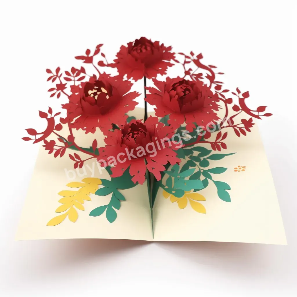 Hot Sale Wedding Card Bouquet 3d Flower Rose Pop Up Greeting Card Valentines Day Gift