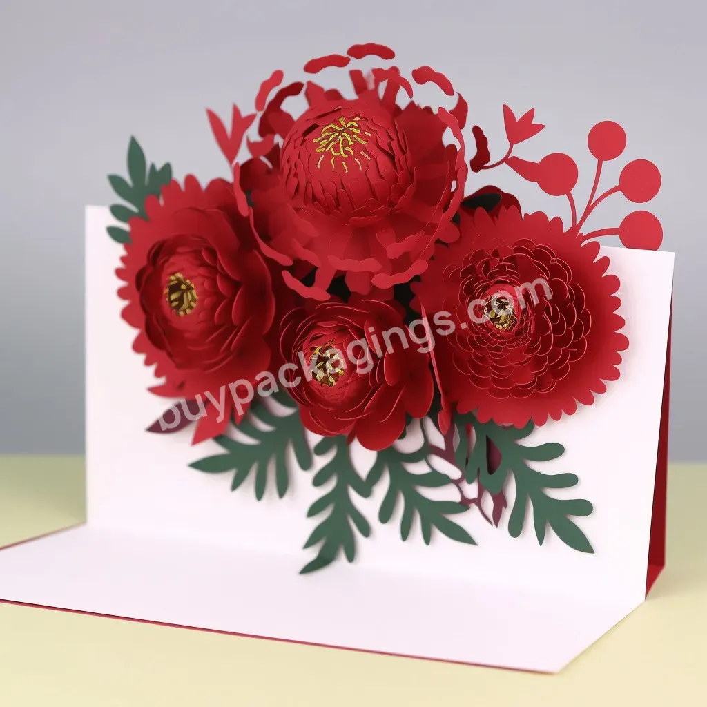 Hot Sale Wedding Card Bouquet 3d Flower Rose Pop Up Greeting Card Valentines Day Gift