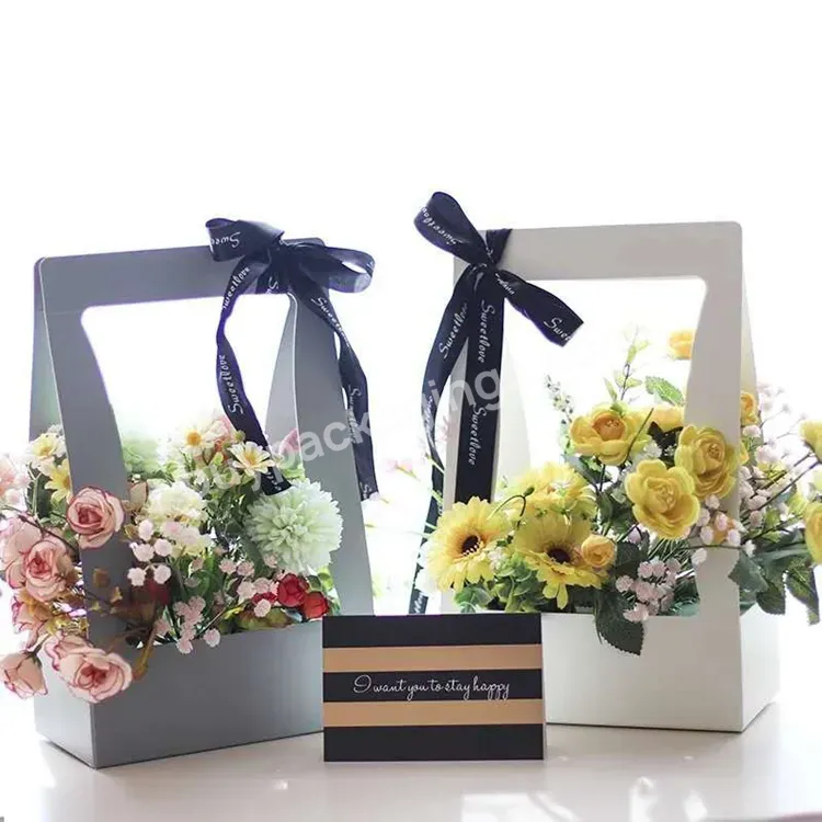Hot Sales Flower Packaging Bag Florist Handle Flower Basket Gift Carry Art Paper Box Portable Flower Paper Baskets