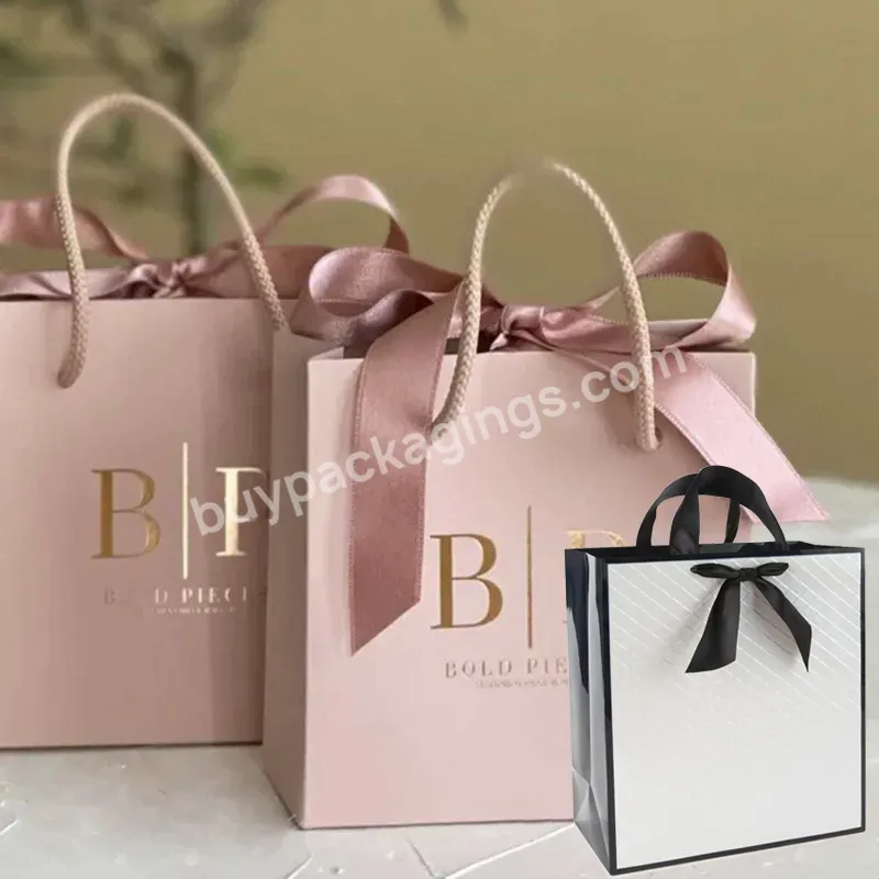 Hot Sales High Quality Customized Gold Foil Logo Paper Bags For Hair Extension Packaging Clothing Cosmetic Jewelry Skin Care