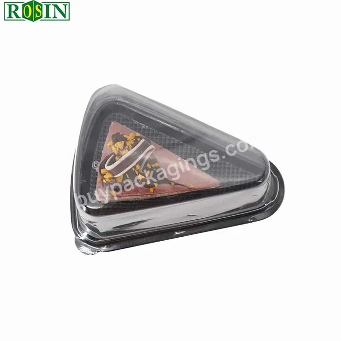 Hot Sales Triangle Black Cake Tray Plastic Packs Cake Slice Packaging Plastic Clear Lid Cake Container