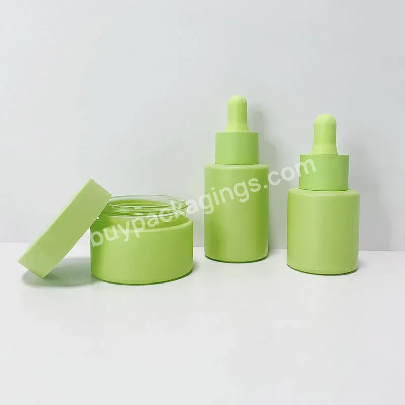 Hot Sell 10ml 20ml 30ml 50ml 100ml Green Flat Shoulder Frosted Glass Dropper Bottle Of Oil Glass Dropper Bottle With Lid