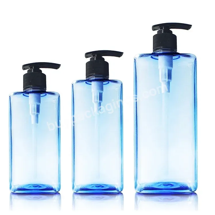 Hot Sell 500ml Blue Square Lotion Pump Shampoo Bottle