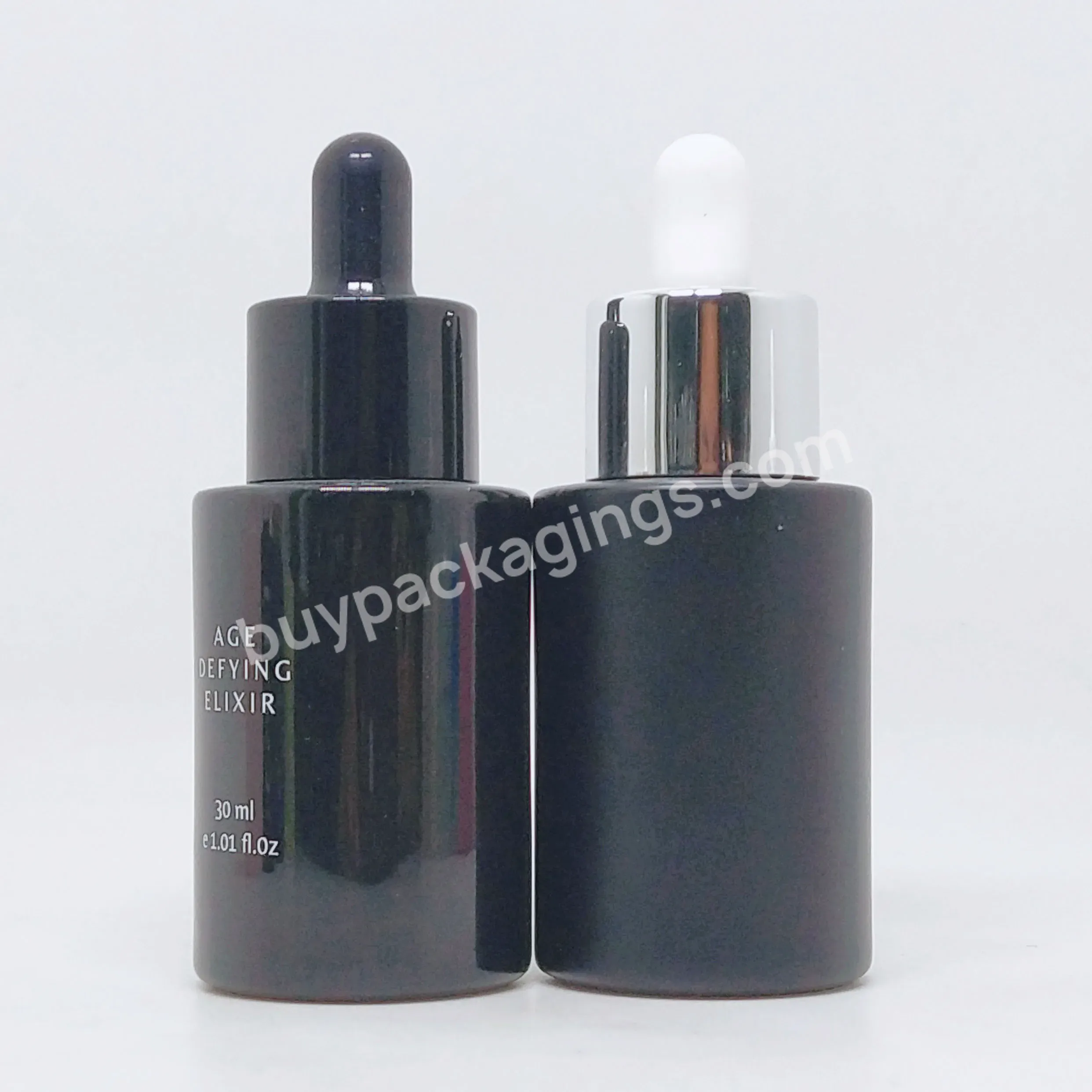 Hot Sell 5ml 15ml 20ml 30ml 50ml 100ml Essential Oil Serum Flat Shoulder Frosted Black Glass Dropper Bottle With Pipette