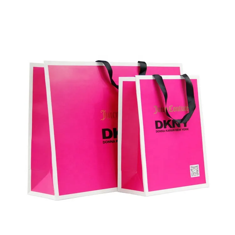 Hot sell black glossy paper gift package bag with ribbon