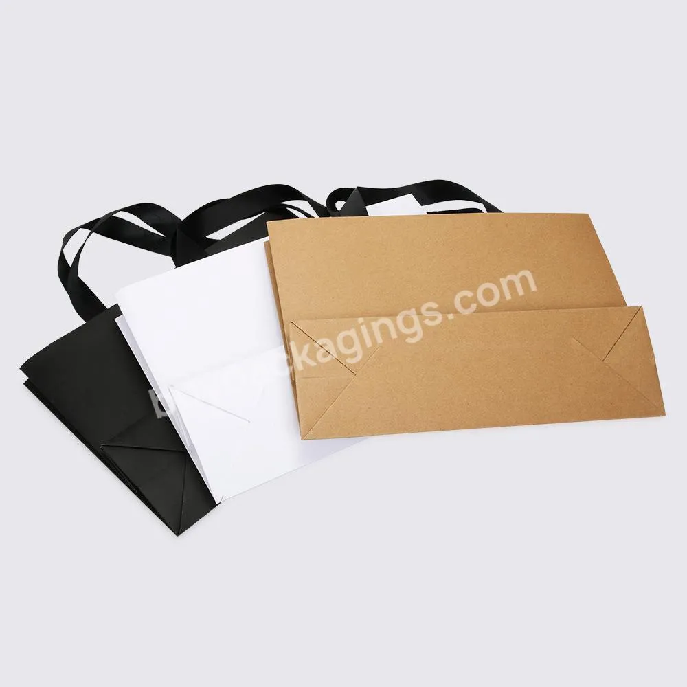 Hot Sell Luxury Black Gift Paper Bag Custom Printed Logo For Clothes Shopping Wedding Packaging With Ribbon Handles