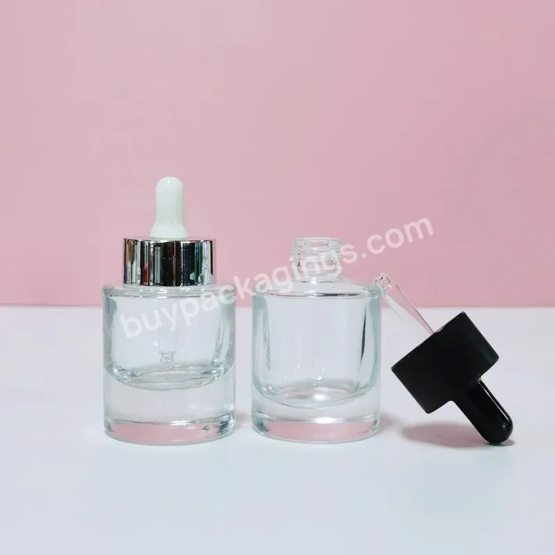 Hot Sell Thick Wall Transparent 30ml Glass Dropper Bottle Heavy Bottom 1oz Glass Cosmetic Toner Serum Bottle For Skincare