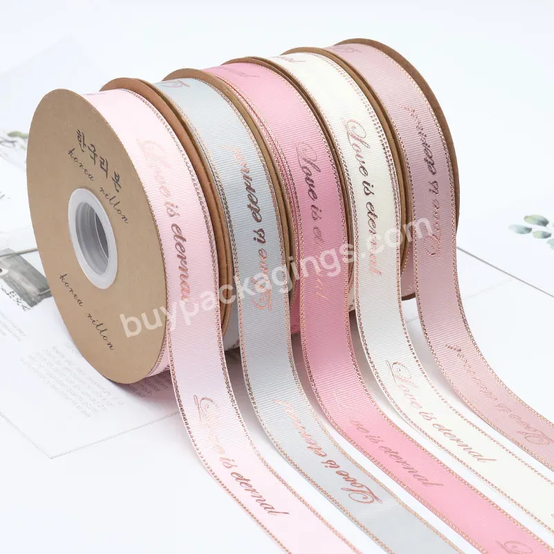 Hot Selling 2.5cm*25y Polyester Ribbon Roll Pure Color Grosgrain Ribbon With Gold Stamping Printed