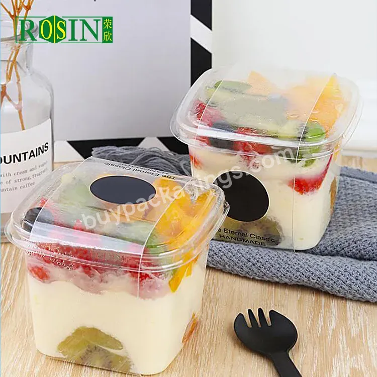 Hot Selling 350ml/400ml Fruit Pudding Yogurt Ice Cream Tall Transparent Cake Box Transparent Square Cake Box With Lid