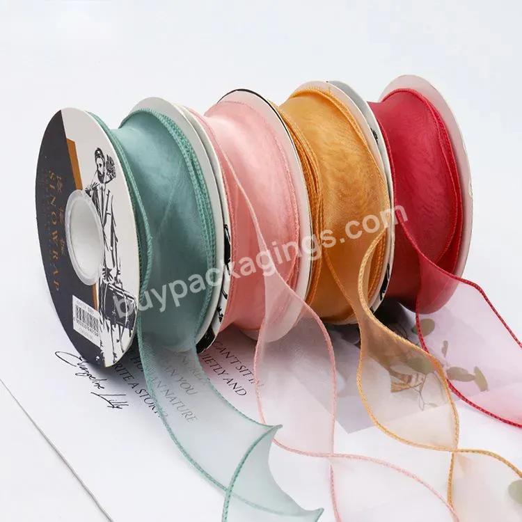 Hot Selling 4cm*10y Gauze Yarn Ribbon Lace Roll Pure Color Grosgrain Ribbon