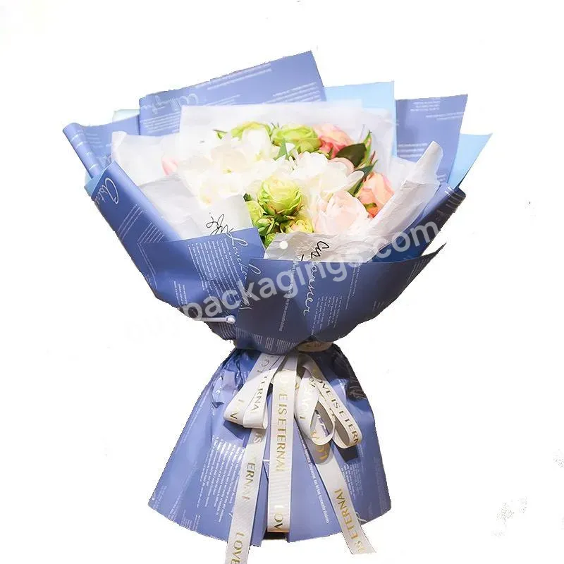 Hot Selling 58*58cm Waterproof Plastic Two Tone Colors Flower Wrapping Paper With English Letter Printed