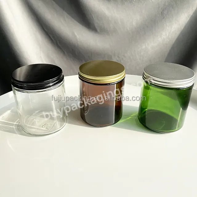 Hot Selling 8oz Wide Mouth Amber Straight Side Round Glass Jar With Black Lids