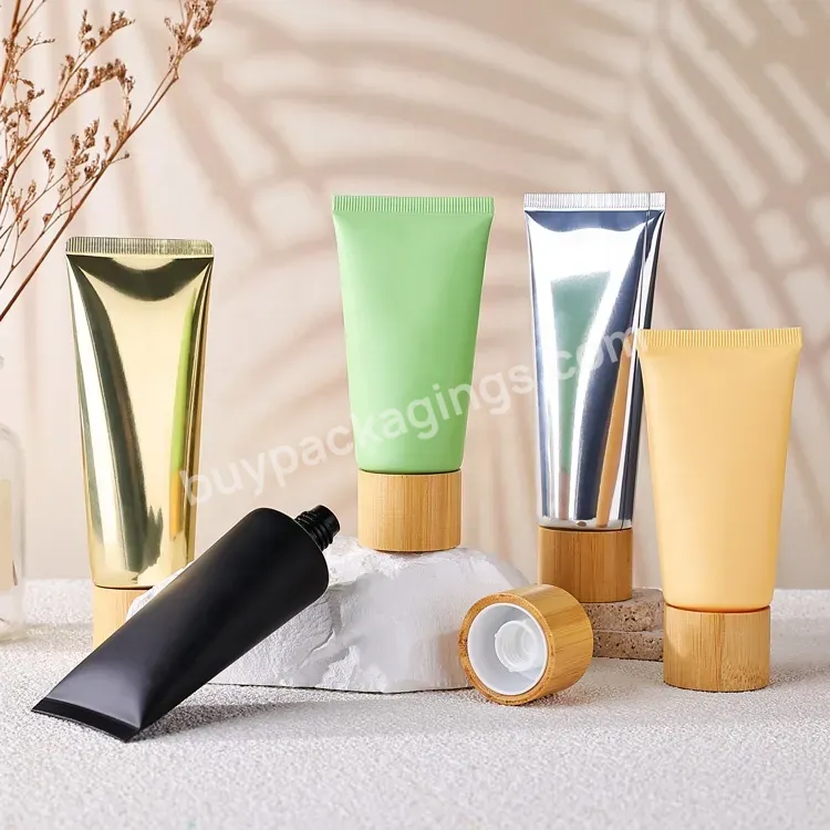 Hot Selling Bamboo Covers Lotion Soft Squeeze Tube Bottle 20 30 50 100 120 150g Aluminum Squeeze Empty Tube For Cream