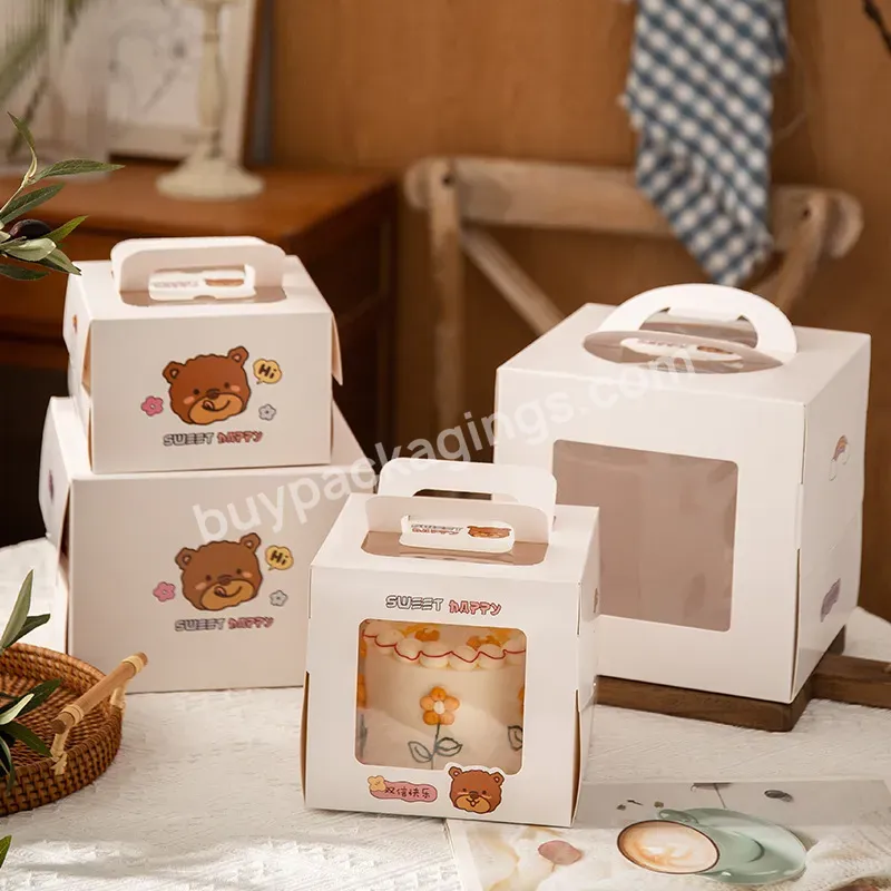 Hot Selling Birthday Cake Box Portable Window Cake Boxes Cartoon Bear Dessert Packaging Paper Box