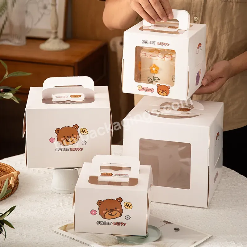 Hot Selling Birthday Cake Box Portable Window Cake Boxes Cartoon Bear Dessert Packaging Paper Box