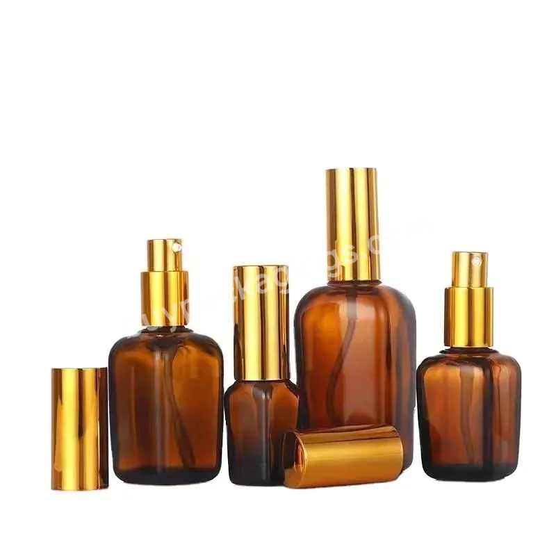 Hot Selling Custom 50ml Square Amber Essential Oil Bottle Packaging Cosmetic Oil Glass Bottles With Pump Sprayer