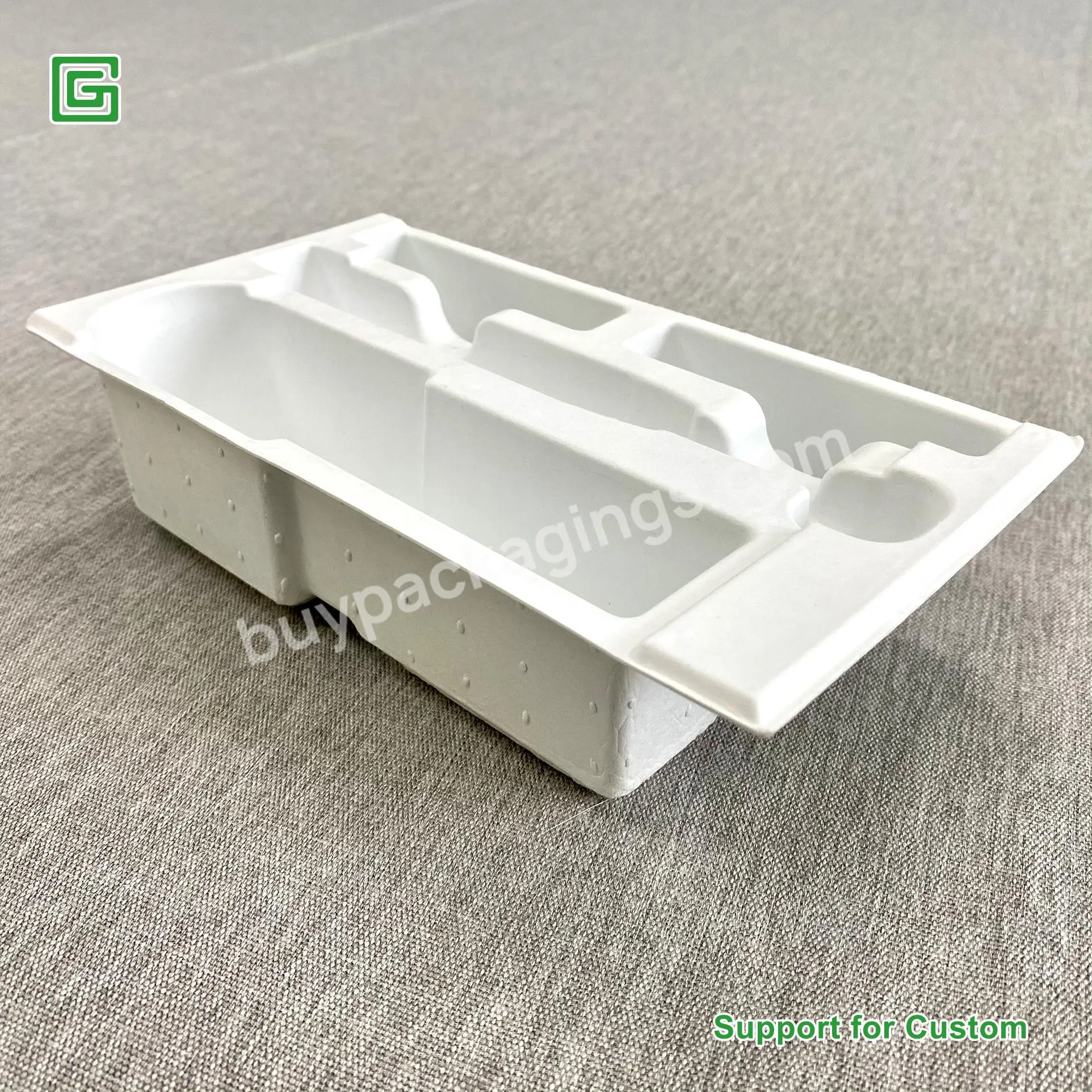 Hot Selling Custom Logo Degradable Full Color Sugarcane Folding Paper Small Electronic Product Serving Tray Packaging