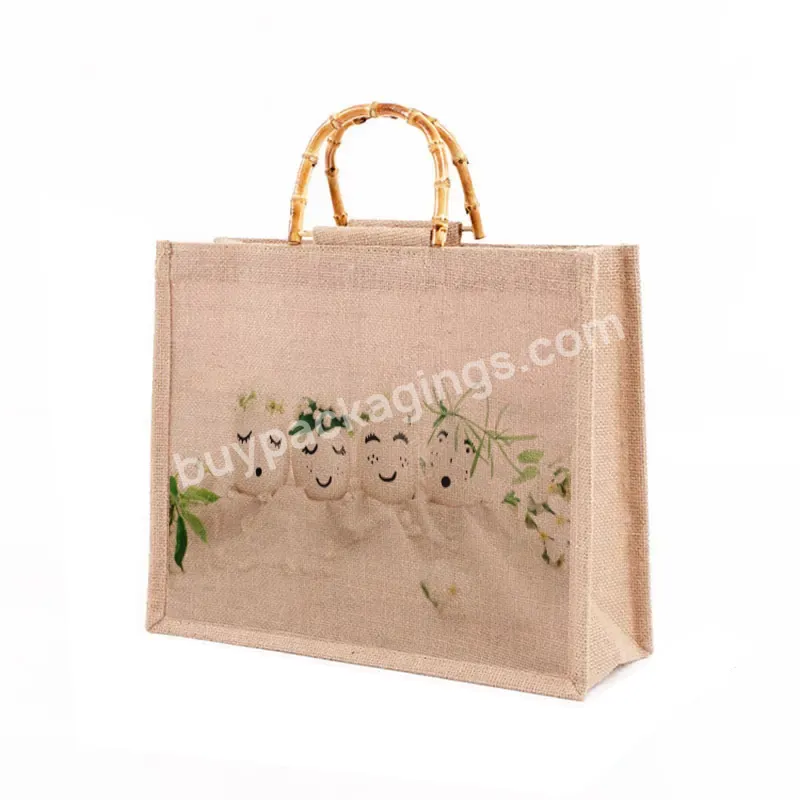 Hot Selling Custom Logo Print Plain Burlap Jute Tote Handbag Shopping Bag