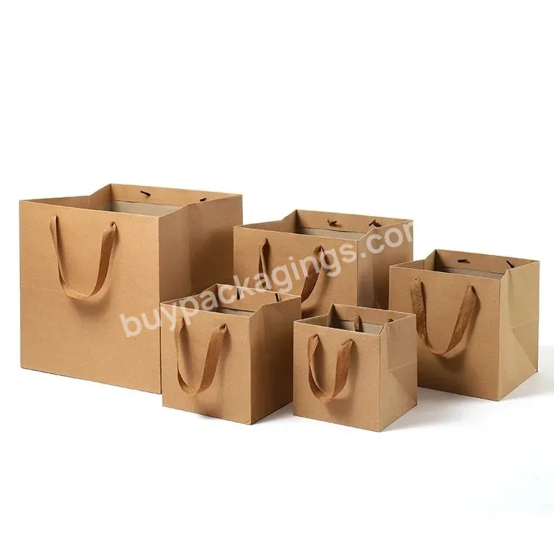 Hot Selling Custom Logo Printed Grocery Packaging Craft Brown Kraft Paper Shopping Bag With Handle Wholesale