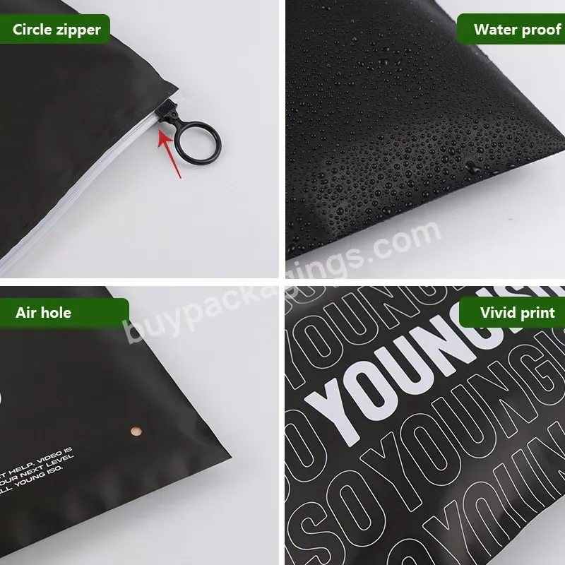 Hot Selling Eco Friendly Custom Black Clothes Packaging Bag With Circle Zipper