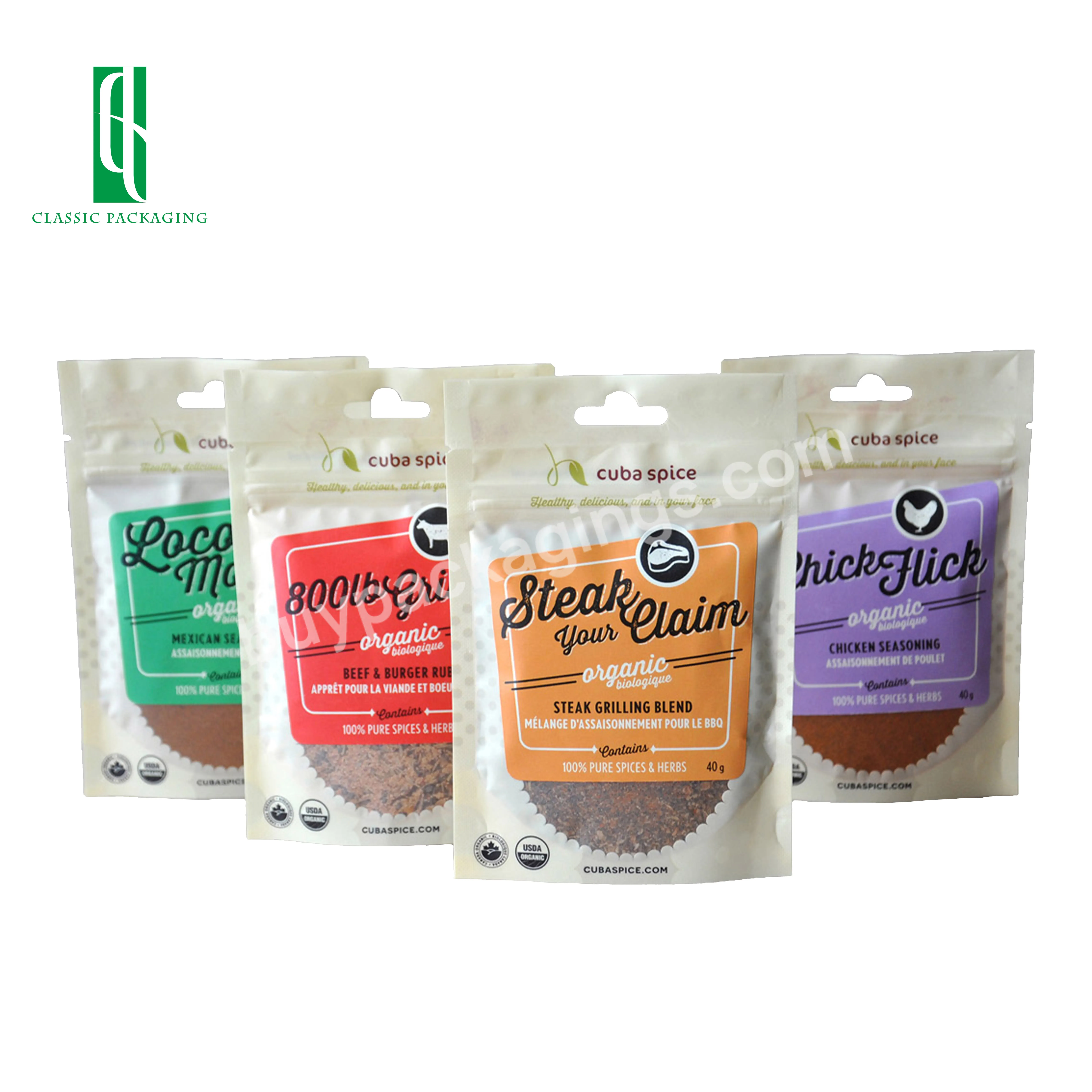 Hot Selling Food Grade Plastic Clear Window 250g Spices Seasoning Packaging