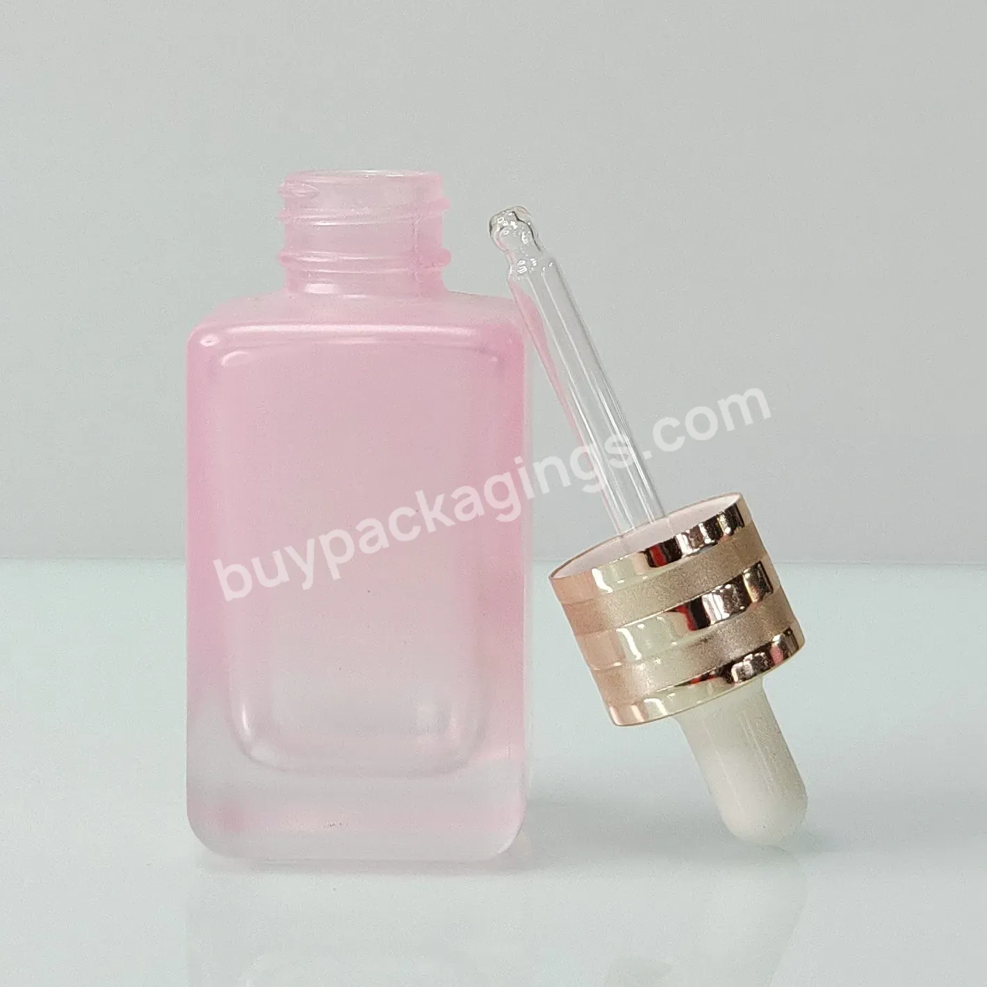 Hot Selling High Quality Glass Cosmetic Package Forested Pink Serum Skincare Essential Oil Square Dropper Bottle