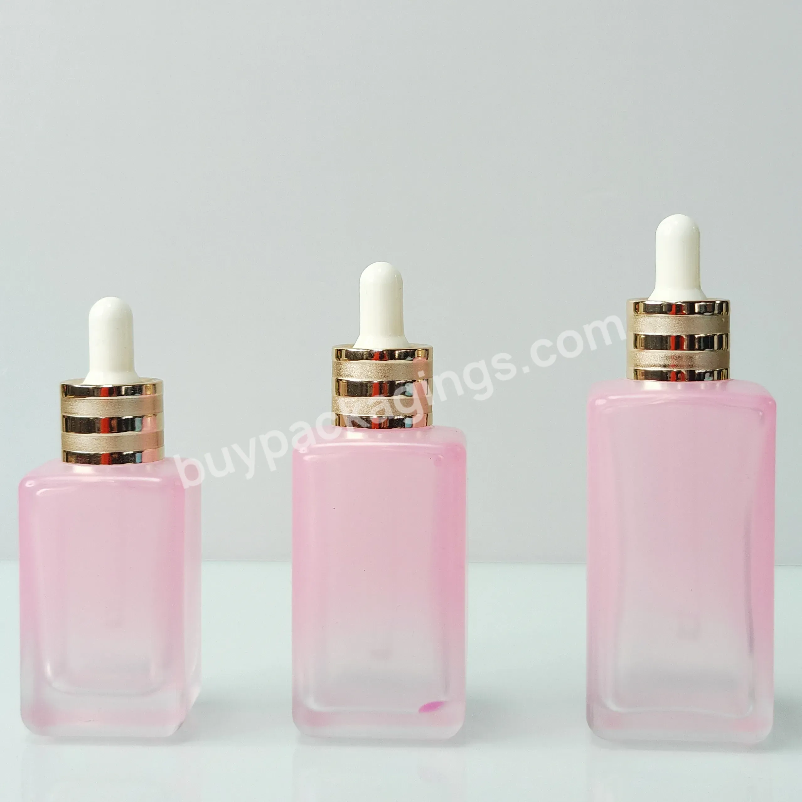 Hot Selling High Quality Glass Cosmetic Package Forested Pink Serum Skincare Essential Oil Square Dropper Bottle