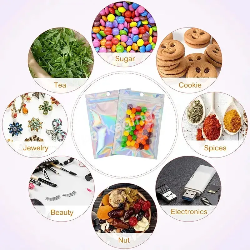 Hot Selling Holographic Zipper Ziplock Bag Shape Dye Cut Stand Up Child Proof Holographic Candy My Logo Cookies Mylar Bag