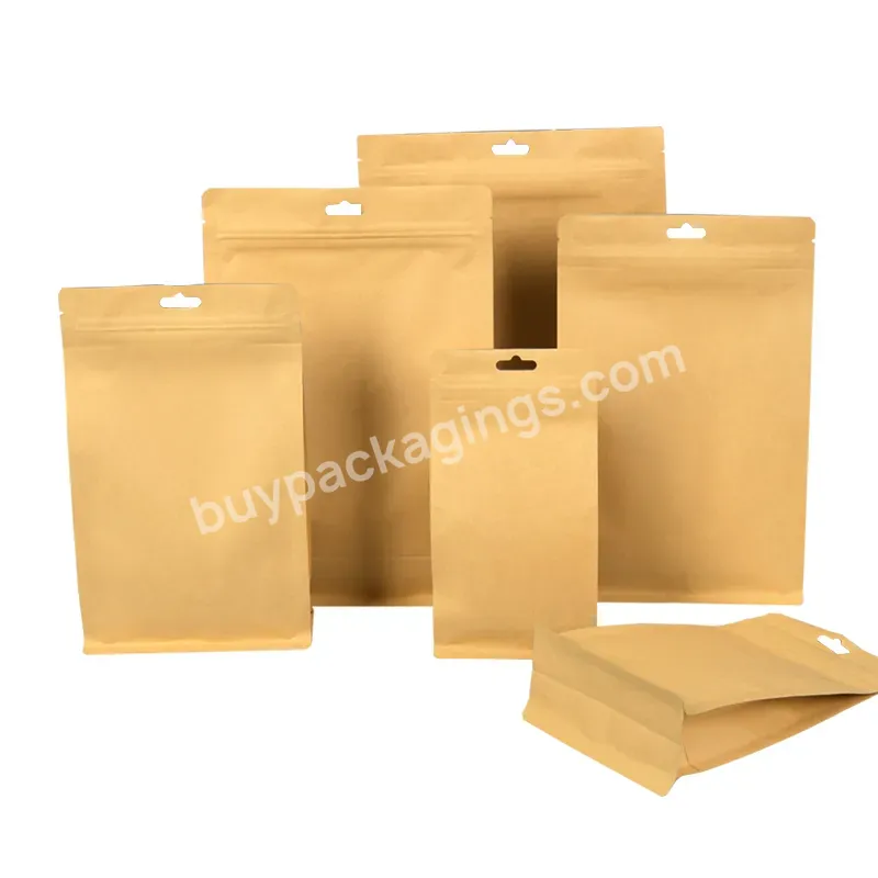 Hot Selling Kraft Paper Food Bag Ziplock Square Bottom Pouch Aluminum Foil Inside Brown Kraft Paper Bags