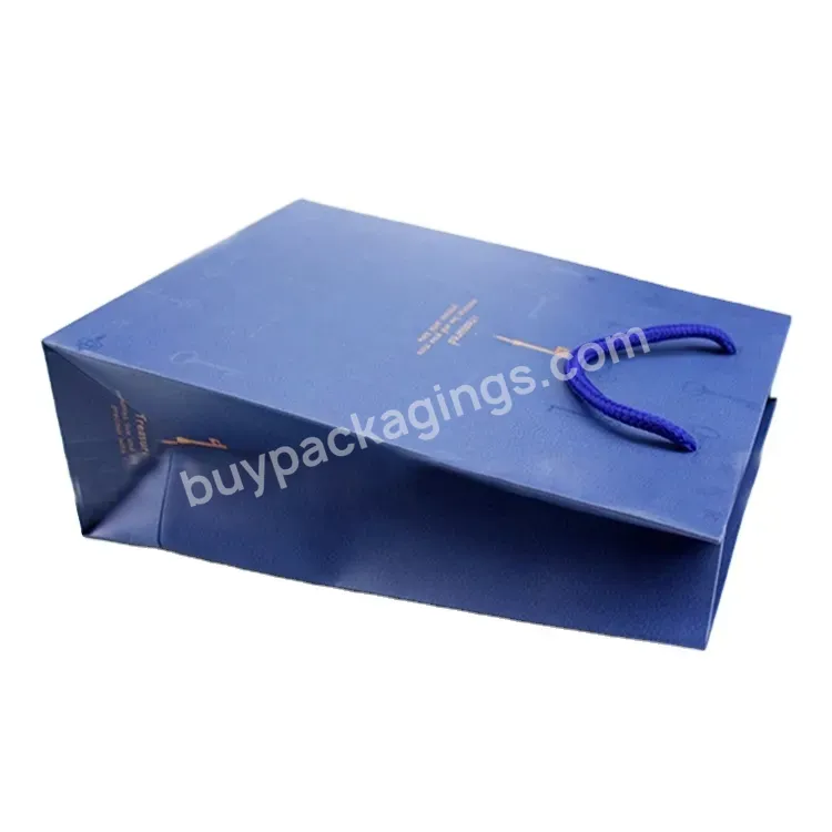Hot Selling Luxury High End Dark Blue Bag Custom Mens Wear Packaging Paper Bag With Your Logo