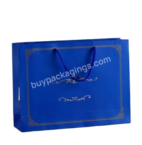 Hot Selling Luxury High End Dark Blue Bag Custom Mens Wear Packaging Paper Bag With Your Logo